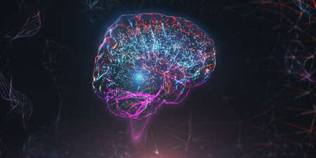Neural network artificial intelligence glowing design conceptの写真素材