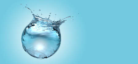Water splash on blue background. 3d rendering, 3d illustration.
