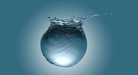 Sphere Water tank with air bubbles ripples and splashes, environmental ecology conceptual designの写真素材