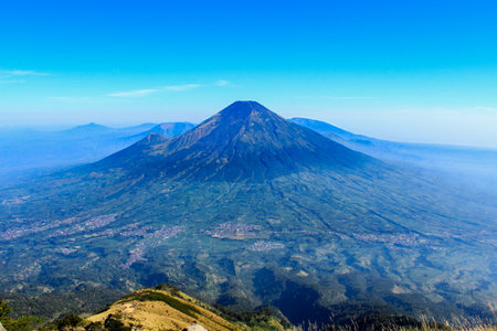 Mount Sumbing Panorama from Ridge with Wide Valleys