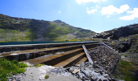 big dam in mountainsの写真素材