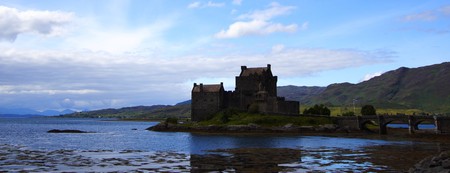 Eilean Donan castle in summer and loch duich in the western highlandsの写真素材