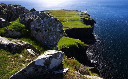 Cliffs and Neist Point lighthouse, scotland. Isle of skye during summer holidays. It's the place for the film breaking the waves.の写真素材