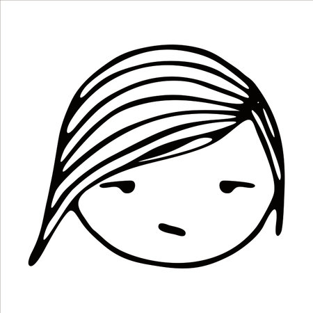 cute girl face, hand drawn vector illustration, doodle styleのイラスト素材
