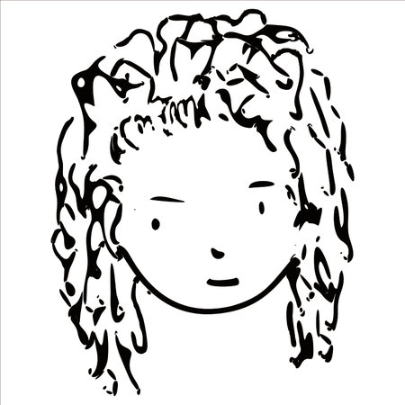 Black and white vector illustration of a little girl with curly hair.のイラスト素材