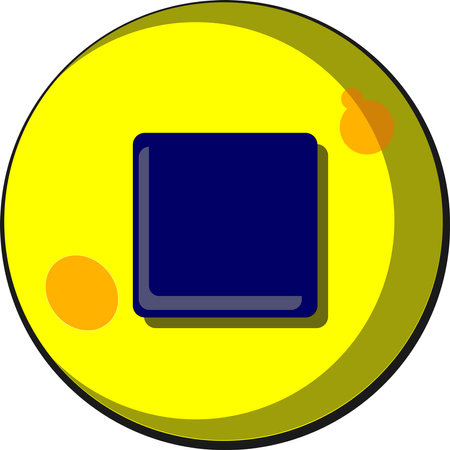 Vector illustration of a blue square stop button in a yellow circle on a white backgroundのイラスト素材