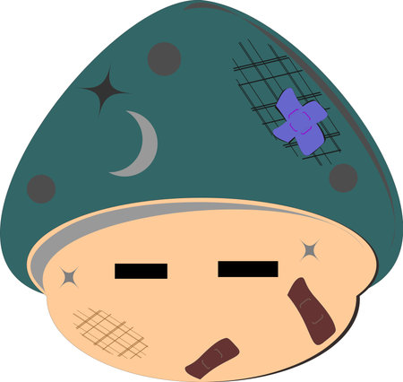 Illustration of a Cute Sleeping Mushroom in a Cap and Hatのイラスト素材