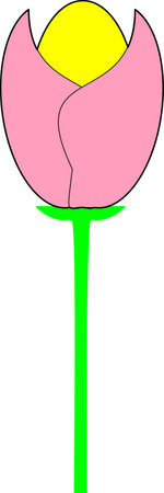Illustration of a pink tulip with a yellow sun in the backgroundのイラスト素材