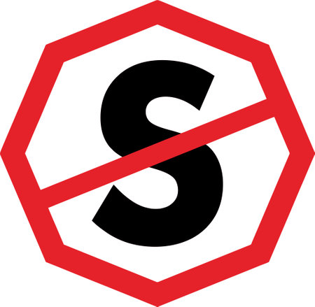 traffic sign with letter S in red hexagon on white backgroundのイラスト素材