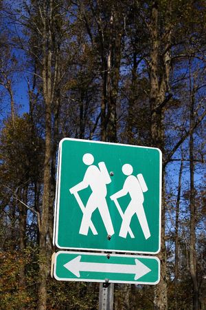 Hiking Trail sign next to the Appalachian Trail, Chattahoochee National Forestの写真素材