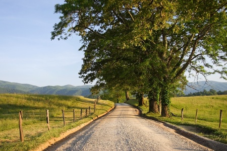 Scenic road through Cades Cove, Great Smokey Mountains National Parkの写真素材