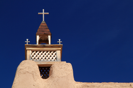 San Jose de Gracia Catholic Church in Las Trampas along the High Road to Taos in Northern New Mexicoの写真素材