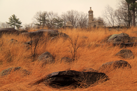 The 12th & 44th New York Volunteers Monument at Little Round Top is one of the most elaborate memorials in Gettysburg National Military Park April 15, 2018 in Gettysburg, PAのeditorial素材