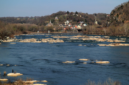 Historic Harpers Ferry, at the confluence of the Shenandoah and Potomac Rivers in the state of West...