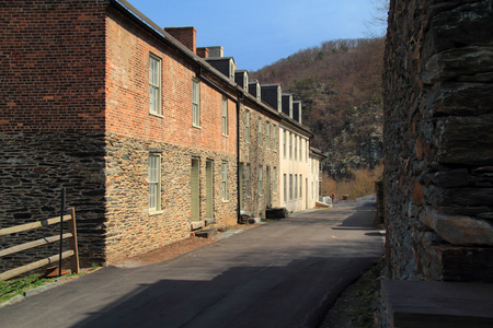 Public Way consists of several historic structures, including those of Marmion Row, which were constructed in the nineteenth century April 13, 2018 in Harpers Ferry, WVのeditorial素材