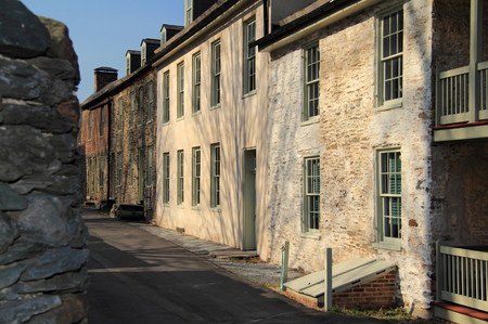 Public Way consists of several historic structures, including those of Marmion Row, which were constructed in the nineteenth century April 13, 2018 in Harpers Ferry, WVのeditorial素材