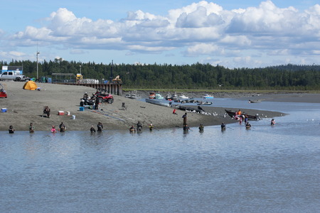 Every summer, dipnetters come from all over Alaska for a chance to catch sockeye salmon.のeditorial素材