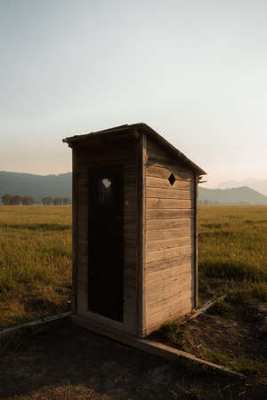 Outhouse near Mormon Row in Jackson, Wyomingの写真素材