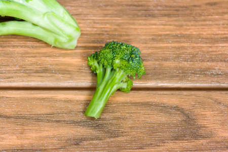a piece of green broccoli top view with a piece of broccoli in one cornerの写真素材