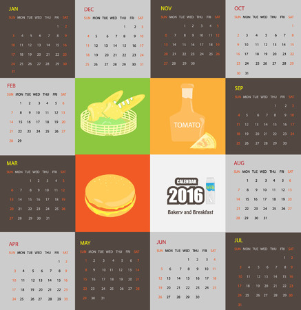 Calendar 2016  2016 calendar design  2016 calendar vertical - week starts with sundayのイラスト素材