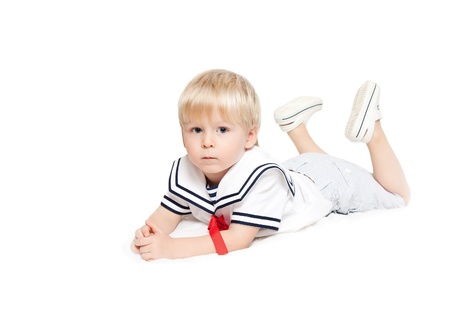 little boy dressed as sailorの写真素材