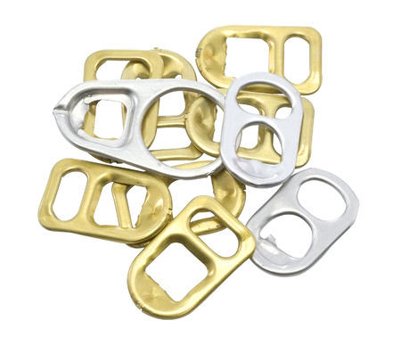Aluminum ring pulls on white background 