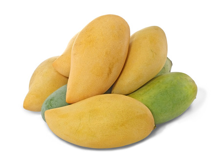 Many mangoes fruit on white background 