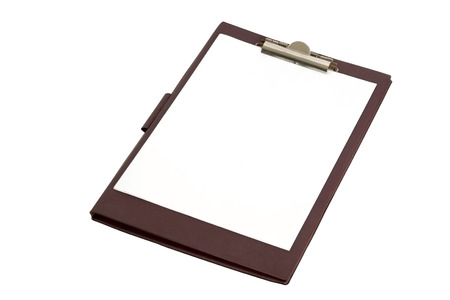 Clipboard with paper on white background.