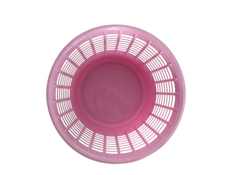 Empty plastic trash bin on white background.の写真素材