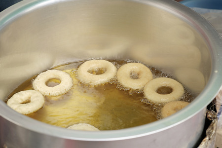 Making donut fried in a pot.の写真素材