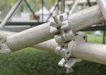 Close up metal scaffolding clamps.の写真素材