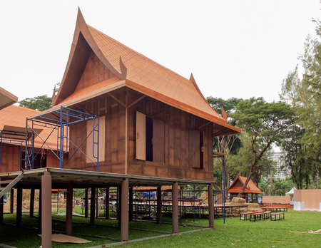 Thailand houses ancient model, currently under construction. For the festival.のeditorial素材