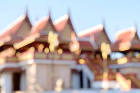 Blurred of traditional wooden Thai style pavilion, Wat Pho Thong, Bangkok, Thailand.の写真素材
