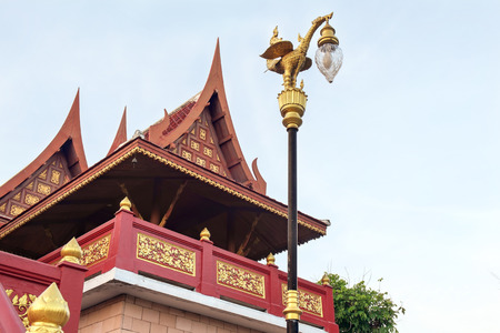 Traditional wooden Thai style pavilion, Wat Pho Thong, Bangkok, Thailand.の写真素材