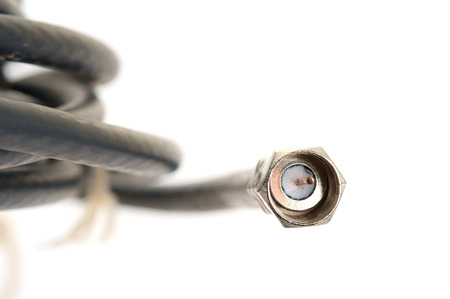 BNC jack (F- type) connector on white background.の写真素材