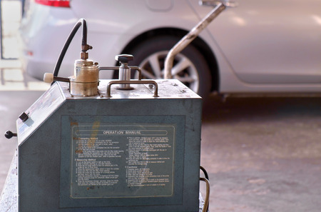 Machine for measuring car smoke at repair service station.の写真素材