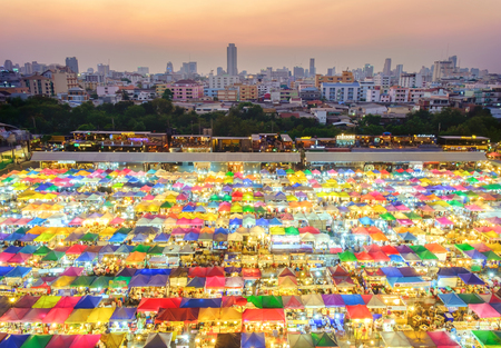 Bangkok,THAILAND, March 13 : Ratchada Train Market, second hand night market at twilight, on March 13, 2016, Thailand.のeditorial素材