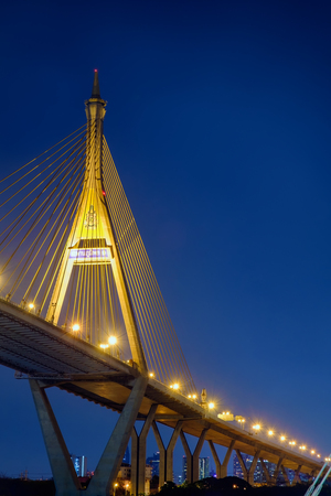Night light traffic at Bhumibol bridge, Bangkok, Thailand.の写真素材