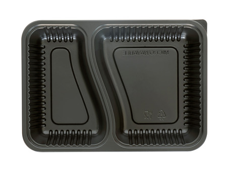 Plastic food container on white background. Top view.の写真素材