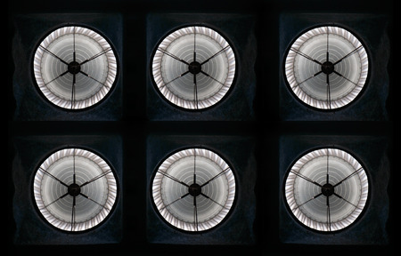 Abstract background motion blur of air ventilator on the roof of factory. Movement. Under view.の写真素材