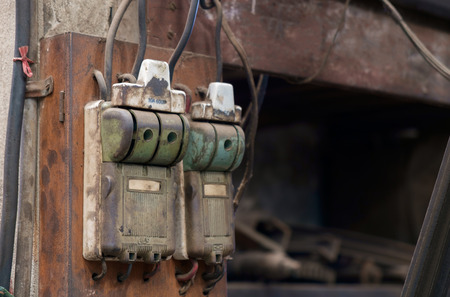 View of old and dirty switch in the factory.の写真素材