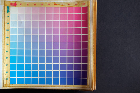 Old and dirty color chart on black paper.の写真素材
