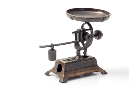 Vintage toy, scales on white background.の写真素材