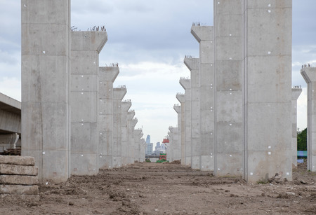 View of bridge abutment in construction site.の写真素材