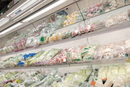 Various of vegetables on shelf in the store. Shallow depth of field.の写真素材