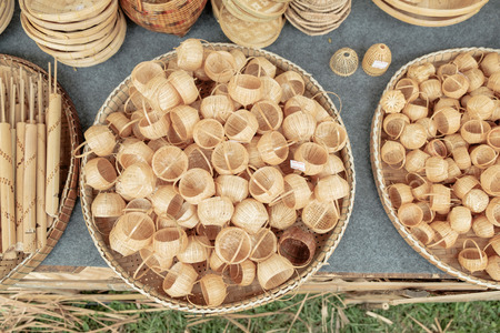Heap of small baskets. Top view.の写真素材