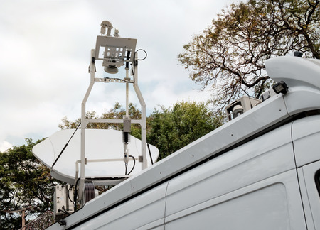 View of radio antenna satellite on the truck.の写真素材