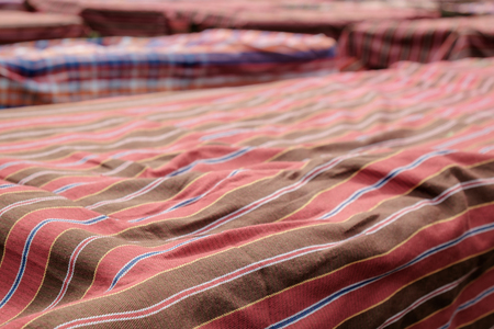 Closeup of native fabric pave on bench park, prepare for festival.