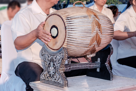 View of musician playing thai drum. Movement.の写真素材