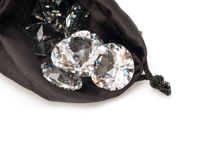 View of diamond in bag on white background.の写真素材